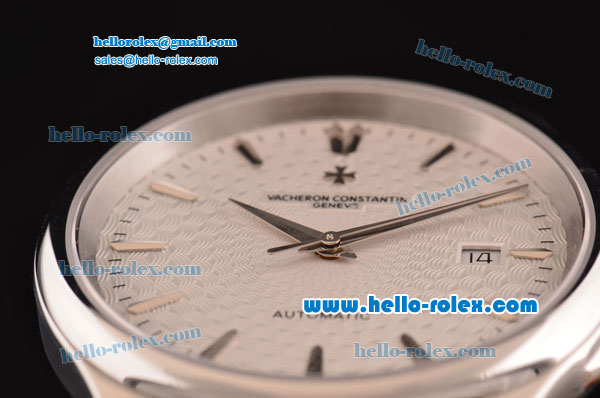 Vacheron Constantin Patrimony Swiss ETA 2824 Automatic Steel Case with Black Leather Strap White Dial Stick Markers - Click Image to Close